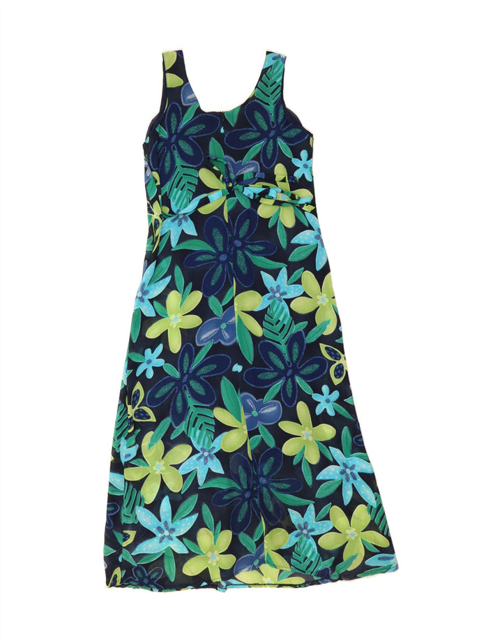 VINTAGE Womens Sleeveless Basic Dress UK 14 Medium Navy Blue Floral Vintage Vintage and Second-Hand Vintage from Messina Hembry 