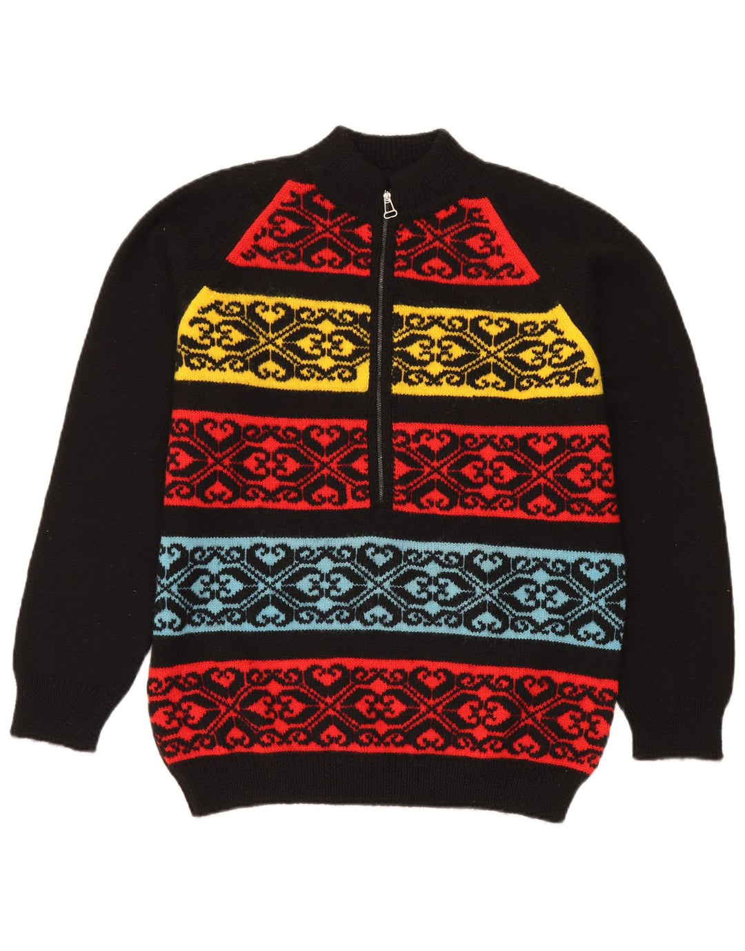 Vintage ανδρικό πουλόβερ με φερμουάρ Medium Black Fair Isle