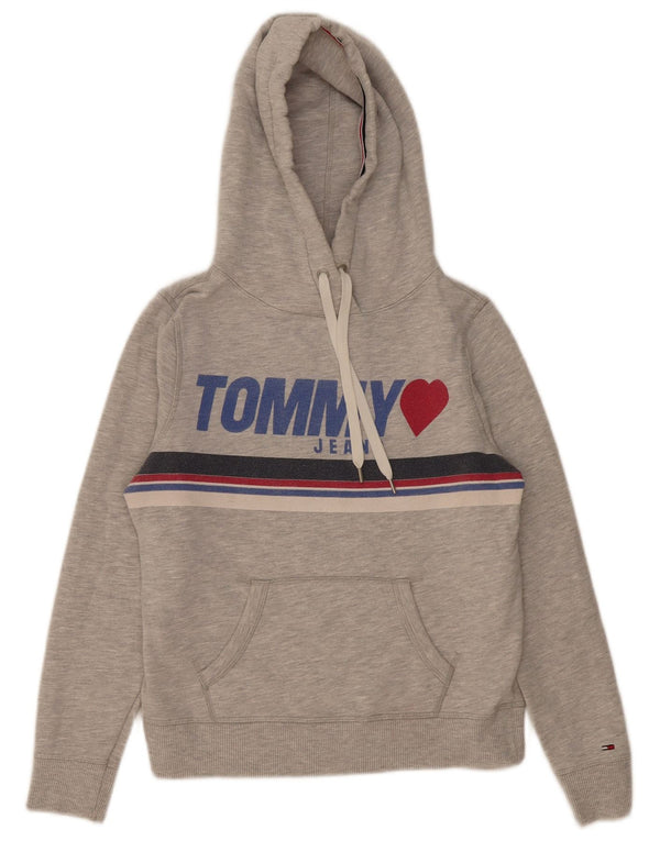 Tommy Hilfiger Γυναικείο γραφικό φούτερ με κουκούλα UK 10 Μικρό βαμβακερό γκρι