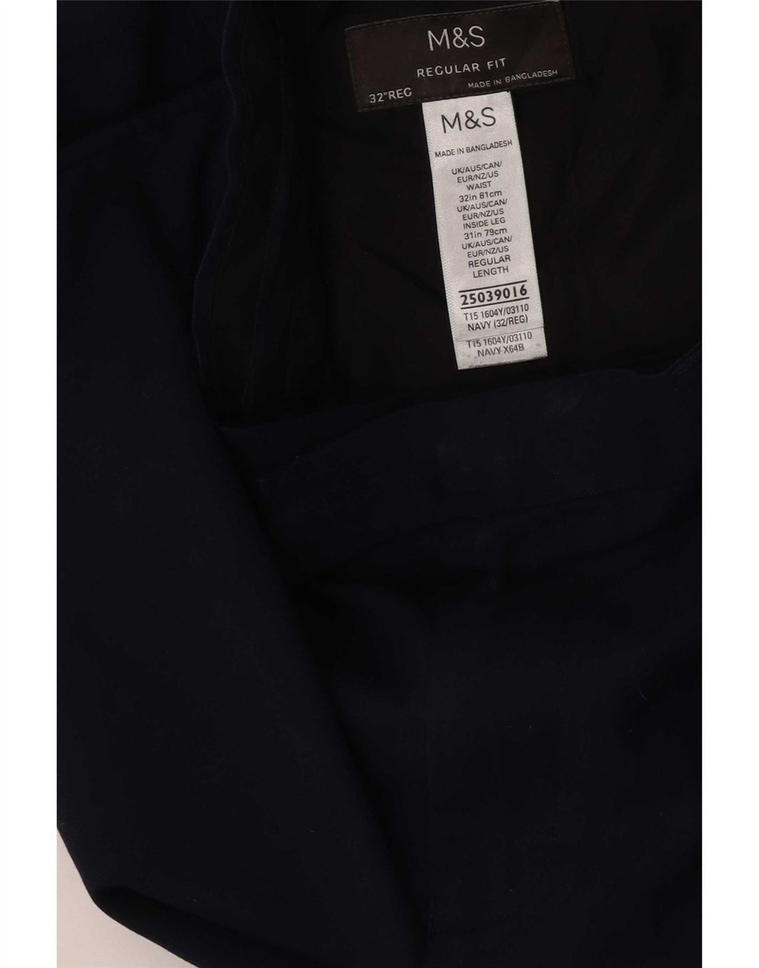Ανδρικό παντελόνι με κανονική εφαρμογή Marks & Spencer W32 L31 Navy Blue Polyester