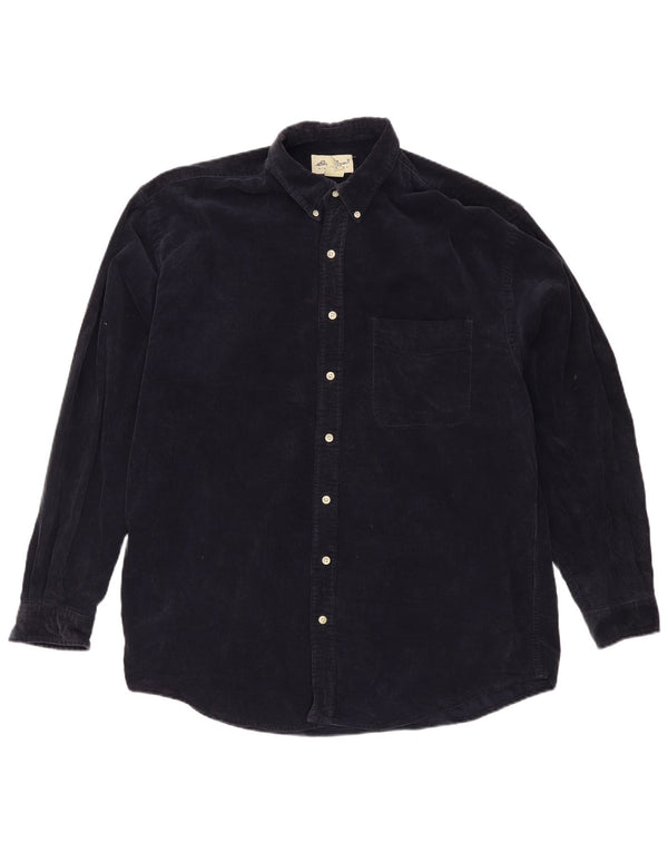 Eddie Bauer Mens Corduroy Shirt Large Navy Blue Cotton