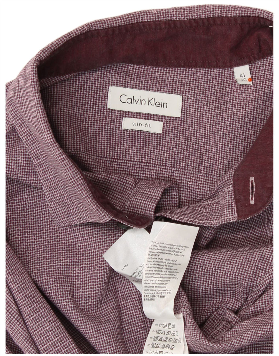 CALVIN KLEIN Ανδρικό πουκάμισο Slim Fit Μέγεθος 41 16 Large Maroon Houndstooth