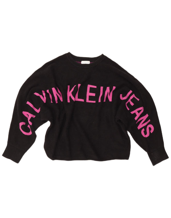 CALVIN KLEIN JEANS Γυναικεία Crop Φούτερ Jumper UK 14 Medium Black