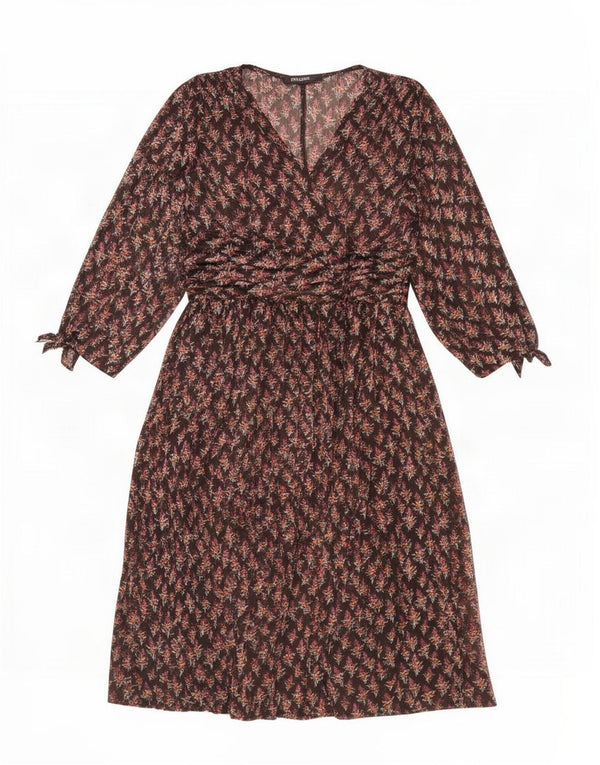 Zara Womens See Through Long Sleeve Wrap Dress UK 12 Medium Brown Floral