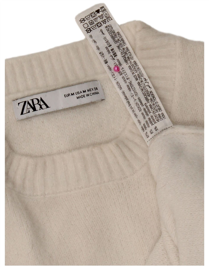 Zara Γυναικείο πουλόβερ με λαιμόκοψη Crop Crop UK 14 Medium White Nylon
