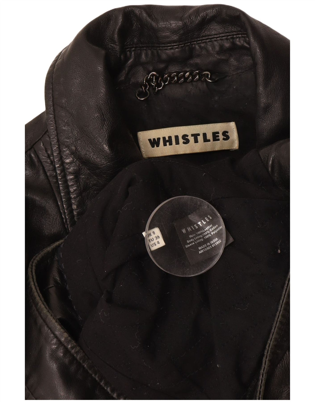 WHISTLES Γυναικείο Δερμάτινο Μπουφάν Biker UK 8 Small Black Leather
