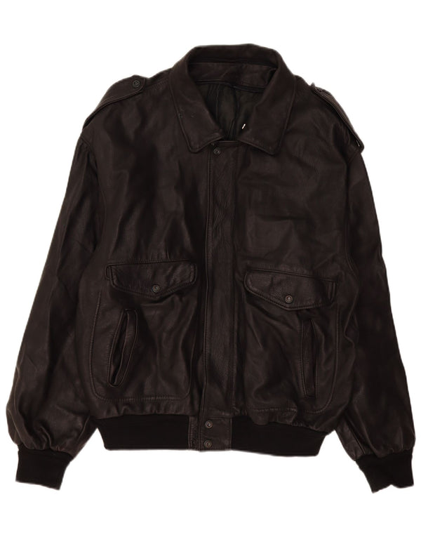 Marpel Ανδρικό Δερμάτινο Στρατιωτικό Μπουφάν UK 40 Large Μαύρο Δερμάτινο