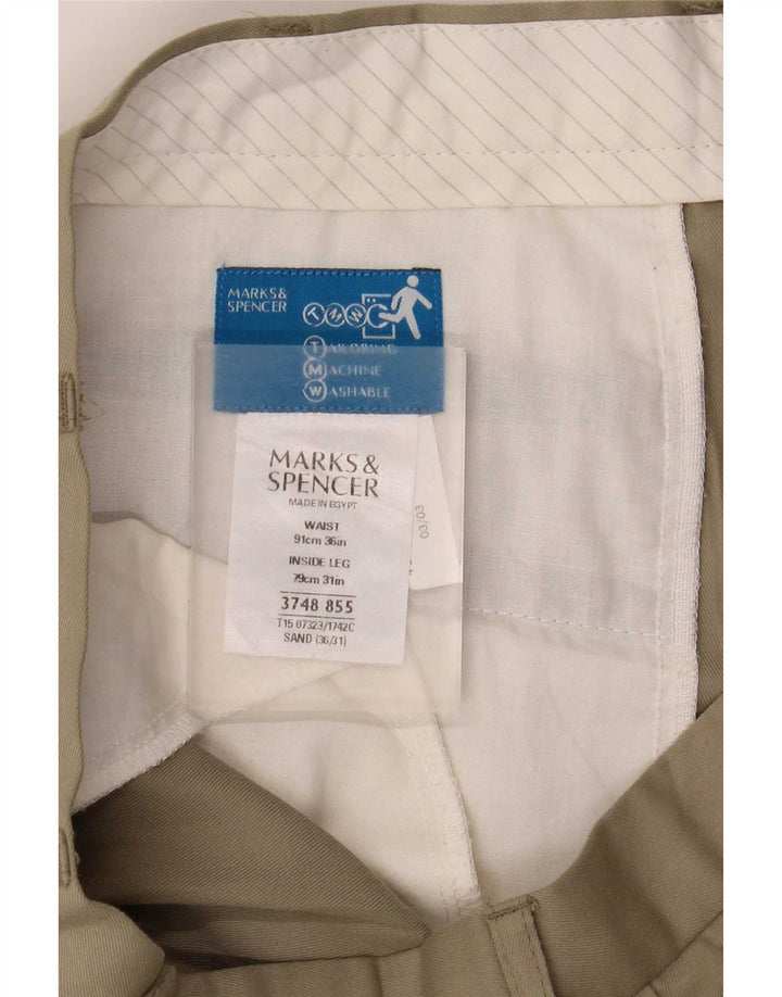 Marks & Spencer Ανδρικό παντελόνι με καρφίτσα W36 L31 Μπεζ πολυεστέρας