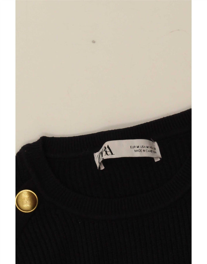 Zara Γυναικείο πουλόβερ με λαιμόκοψη UK 12 Medium Navy Blue