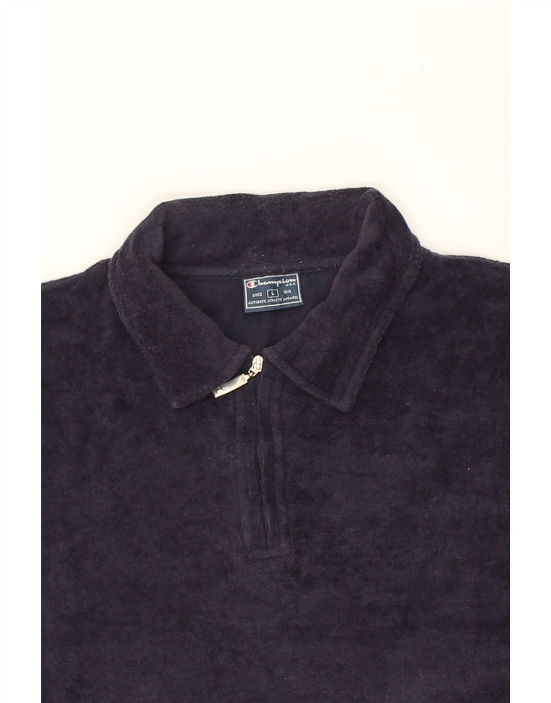 CHAMPION Womens Polo Shirt UK 16 Large Navy Blue Polyester | Vintage Champion | Thrift | Second-Hand Champion | Used Clothing | Messina Hembry 