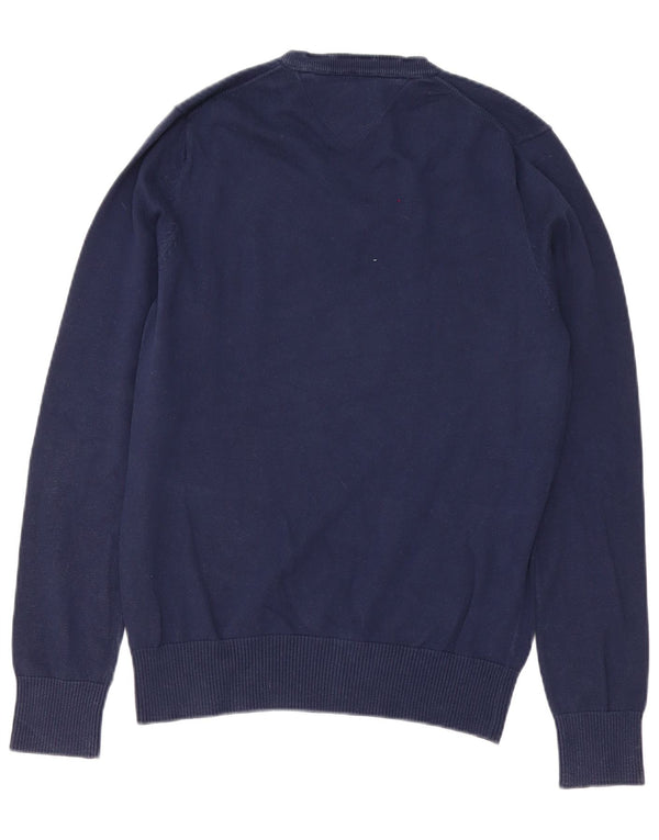 Tommy Hilfiger Mens V-Neck Jumper Sweater Medium Navy Blue Cotton