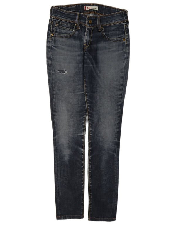 Levi's Womens 473 Distressed Slim Skinny Jeans W29 L30 Blue Cotton
