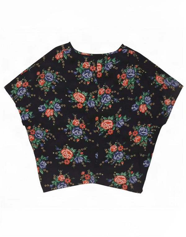 Vintage γυναικεία μπλούζα μπλούζα τοπ UK 16 Large Navy Blue Floral