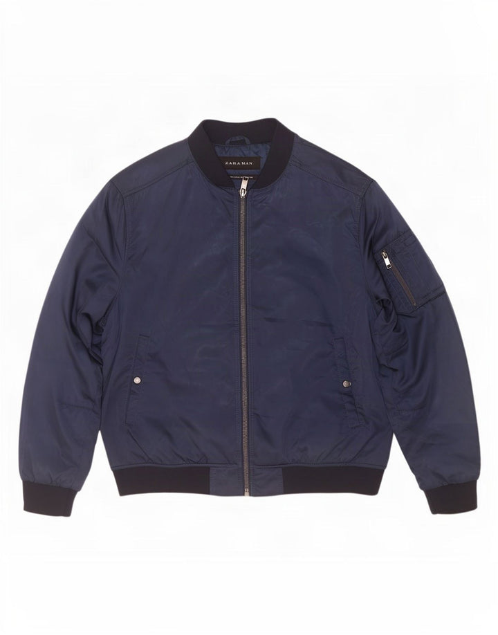 Zara Ανδρικό Bomber Jacket UK 44 2XL Navy Blue Colorblock Polyester