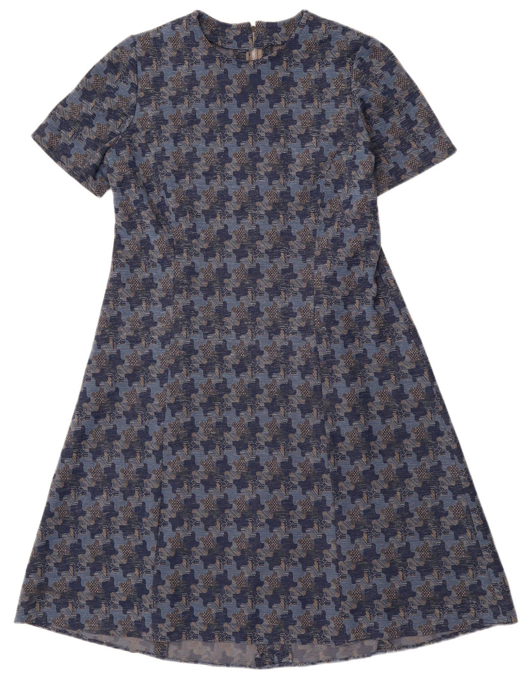 VINTAGE Womens Abstract Pattern A-Line Dress UK 14 Medium Navy Blue