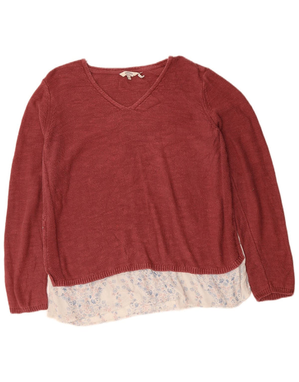 FAT FACE Γυναικείο πουλόβερ με λαιμόκοψη με V λαιμόκοψη UK 16 μεγάλο ροζ φλοράλ βαμβακερό