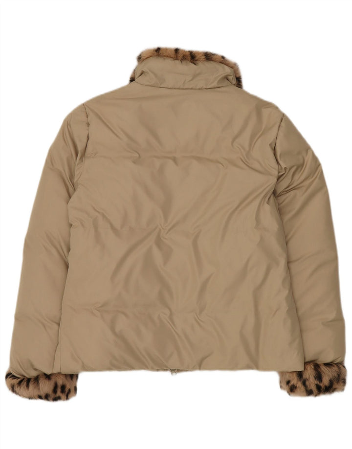 Vintage γυναικείο υπερμεγέθη τζάκετ UK 10 Small Beige print Animal