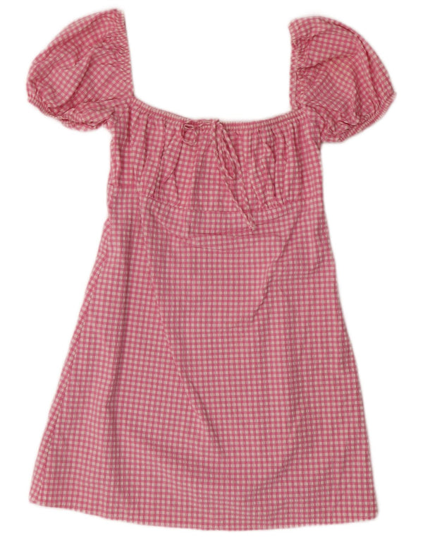 Zara Γυναικεία κοντομάνικα Sundress UK 12 Medium Pink Gingham Bohemian