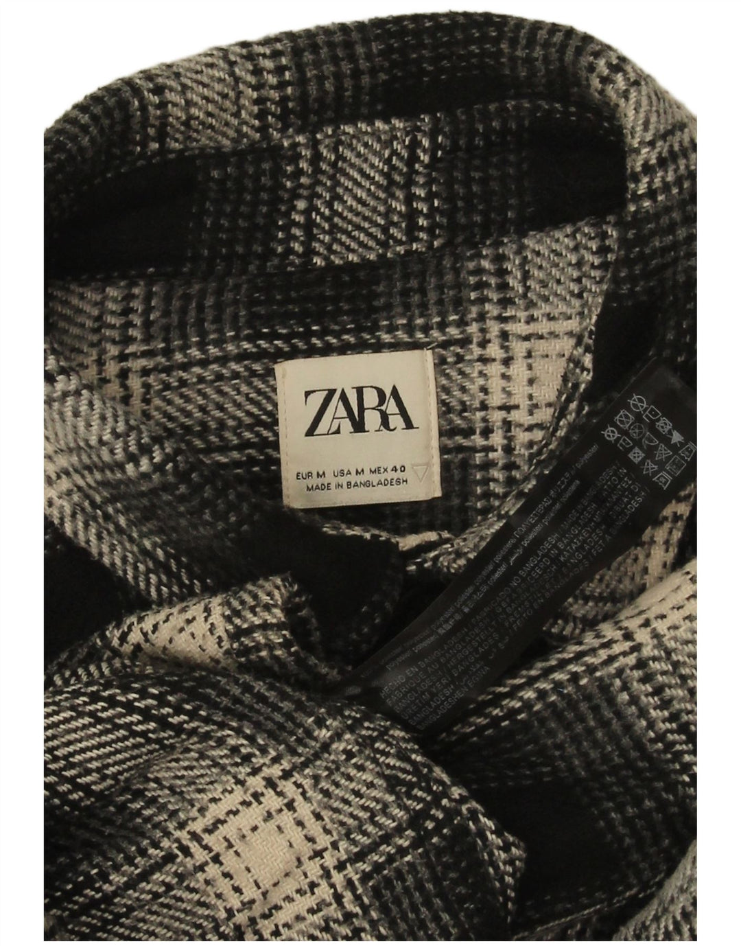 Ανδρικό φανελένιο πουκάμισο Zara, μεσαίο μαύρο καρό πολυεστέρα