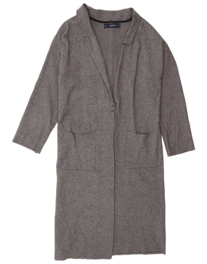 Zara Γυναικεία Ζακέτα Longline UK 14 Medium Grey Viscose