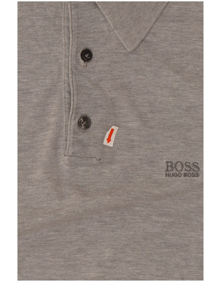 Ανδρικό πουκάμισο πόλο Hugo Boss, βαμβακερό μεσαίο γκρι