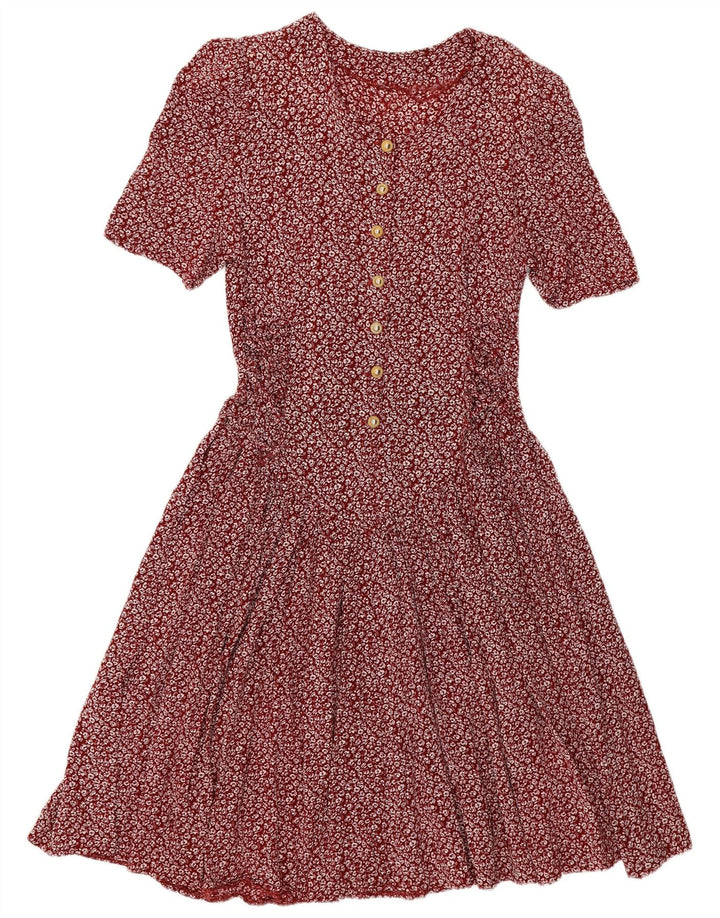 VINTAGE Γυναικείο φόρεμα Empire UK 14 Μεγάλο Βουργουνδί Floral