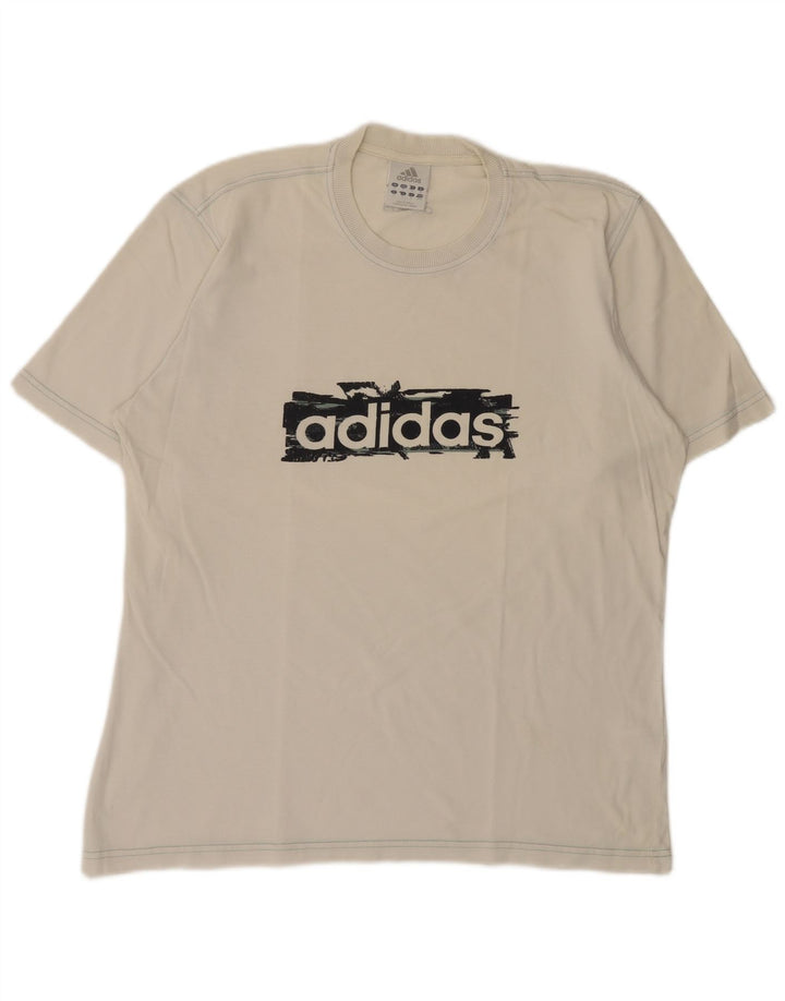 Ανδρικό γραφικό T-Shirt Adidas Top από μεσαίο λευκό βαμβακερό
