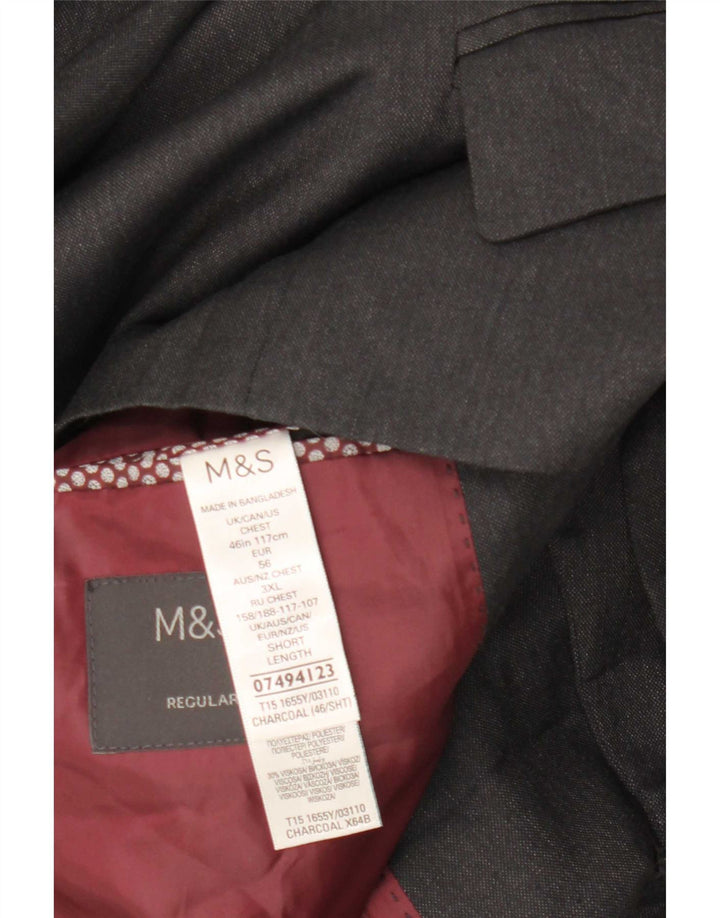 Marks & Spencer Mens Short 2 Button Jacket Blazer UK 46 3XL Grey Polyester
