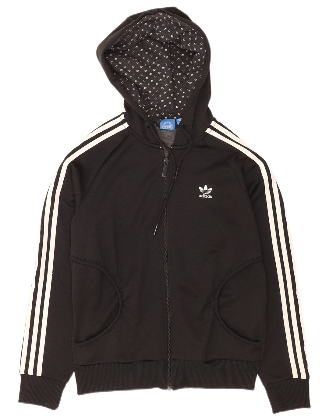 Γυναικείο πουλόβερ με κουκούλα με φερμουάρ Adidas UK 12 μεσαίο μαύρο πολυεστέρα