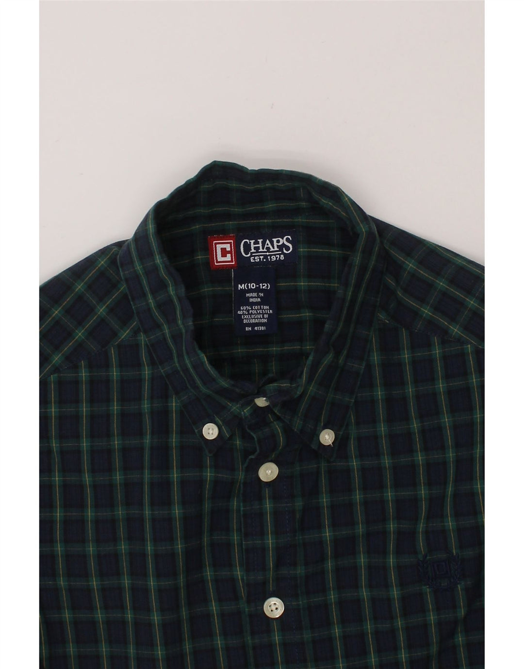 CHAPS Boys Shirt 10-11 Years Medium  Navy Blue Check Cotton Vintage Chaps and Second-Hand Chaps from Messina Hembry 