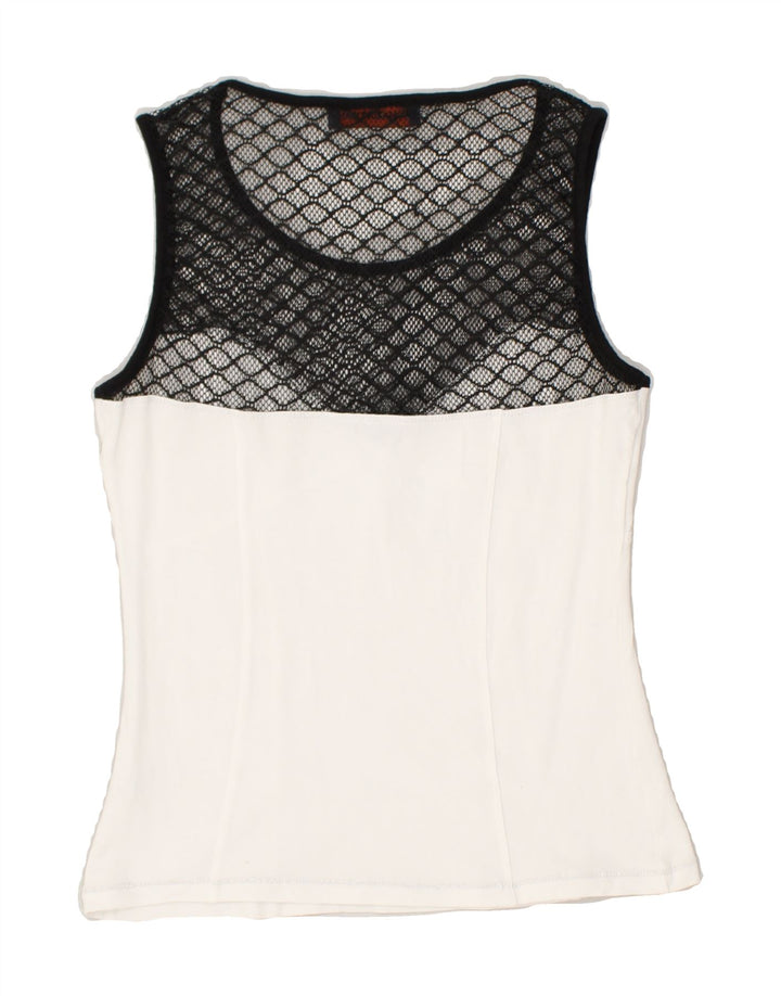 TRUSSARDI Womens Sleeveless Blouse Top UK 6 XS White Colourblock | Vintage Trussardi | Thrift | Second-Hand Trussardi | Used Clothing | Messina Hembry 