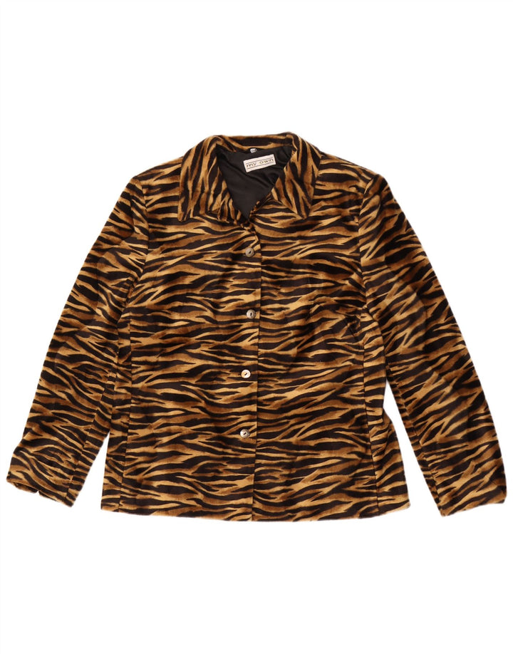 My Own Womens 4 Button Jacket Blazer EU 42 Large Brown Animal print