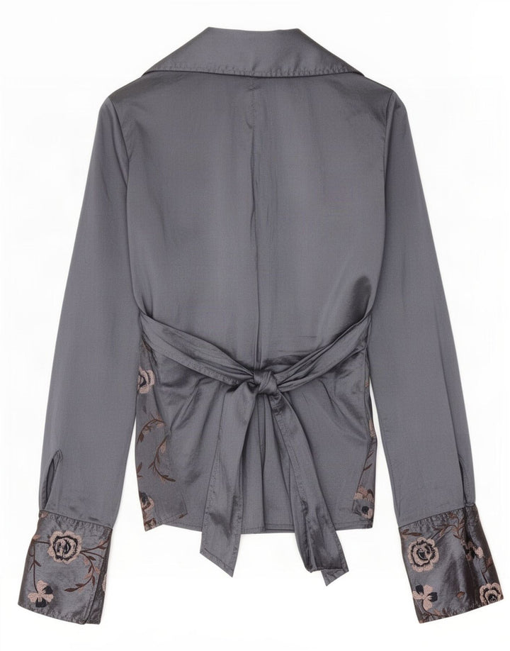 Naracamicie γυναικείο πουκάμισο μπλούζα UK 12 Medium Grey Floral Polyester