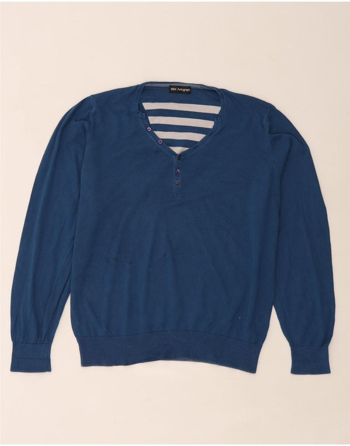 Ανδρικό πουλόβερ Marks & Spencer Autograph V-Neck Jumper Large Blue