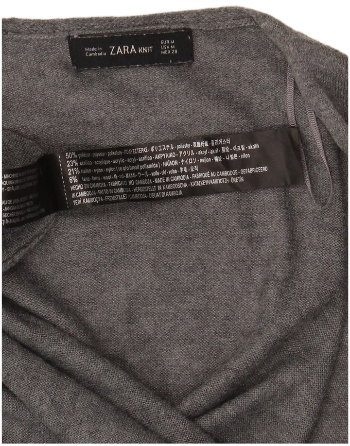 Zara Γυναικείο Longline ανοιχτό πουλόβερ ζακέτα UK 14 Medium Grey Polyester