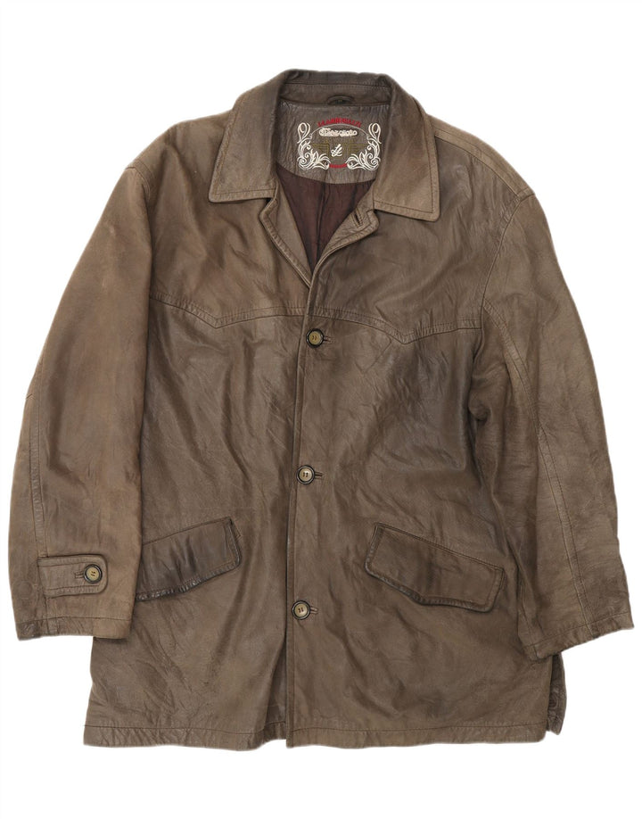 L.LAMBERTAZZI Ανδρικό Δερμάτινο Παλτό UK 40 Μεγάλο Καφέ Δέρμα