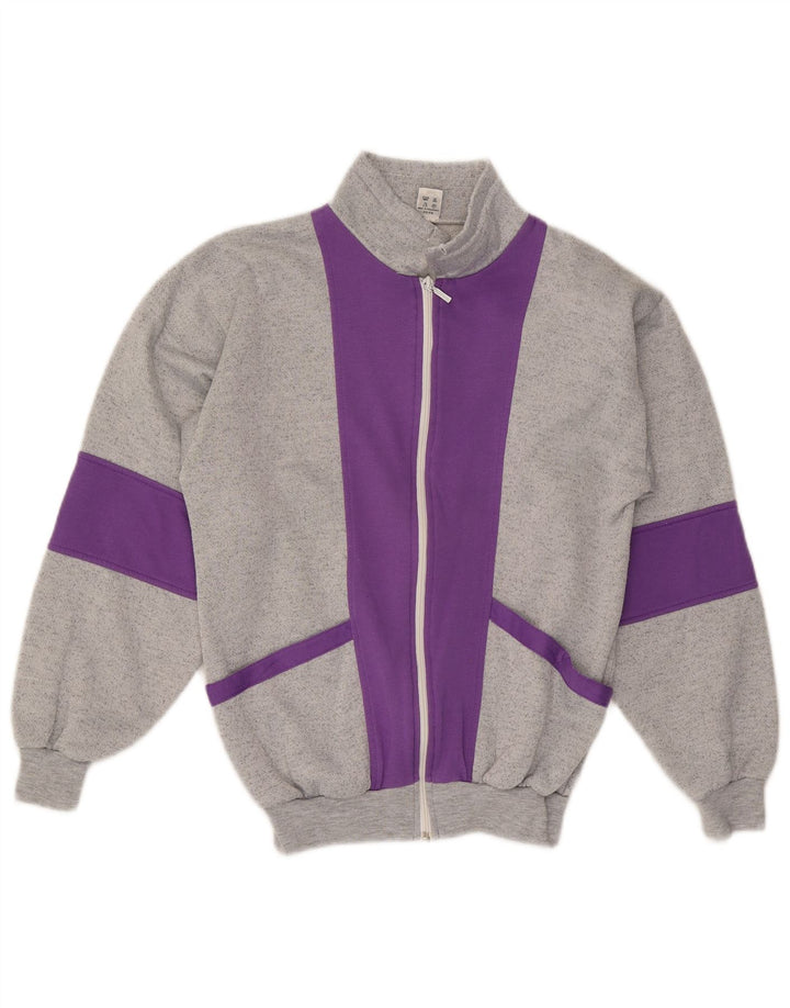 Vintage γυναικεία αθλητική φόρμα Top Jacket UK 12 Medium Grey Colorblock Polyester