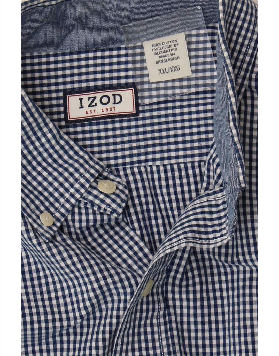 IZOD Mens Shirt 2XL Navy Blue Gingham Cotton Vintage Izod and Second-Hand Izod from Messina Hembry 