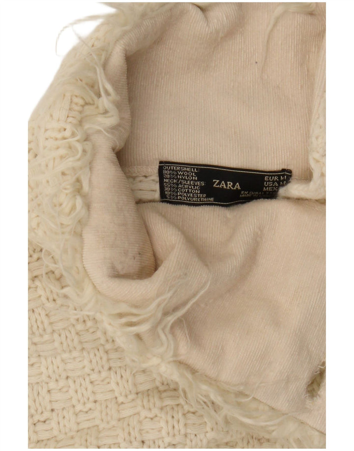 Zara Γυναικείο πουλόβερ ζακέτα Longline UK 12 Medium Off White Wool