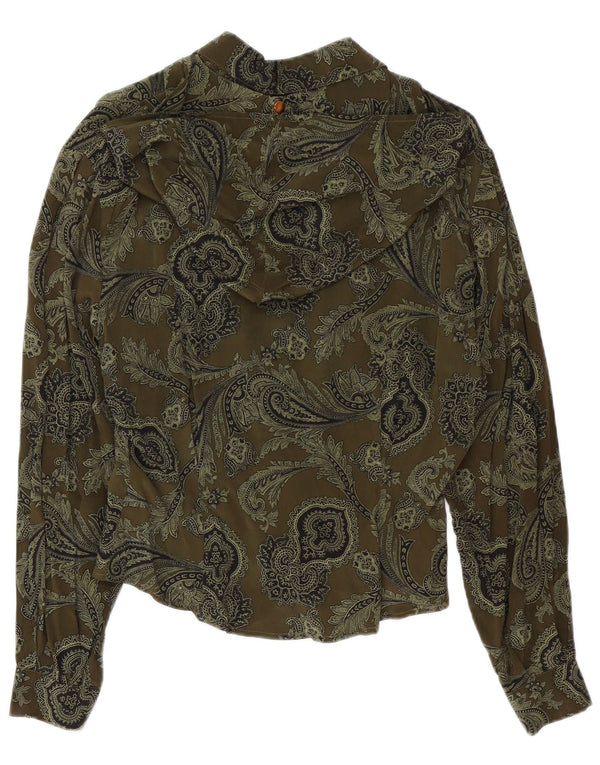 Vintage γυναικεία μπλούζα με κουκούλα UK 14 Large Khaki Paisley