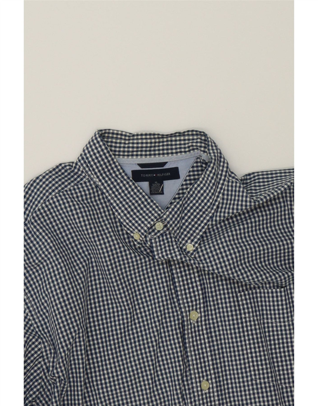 TOMMY HILFIGER Mens Shirt XL Navy Blue Check Cotton Vintage Tommy Hilfiger and Second-Hand Tommy Hilfiger from Messina Hembry 
