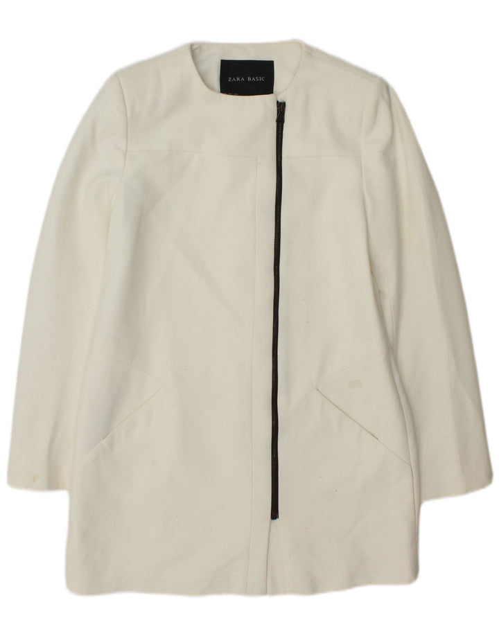 Zara Γυναικείο Longline Blazer Jacket UK 14 Medium White Polyester