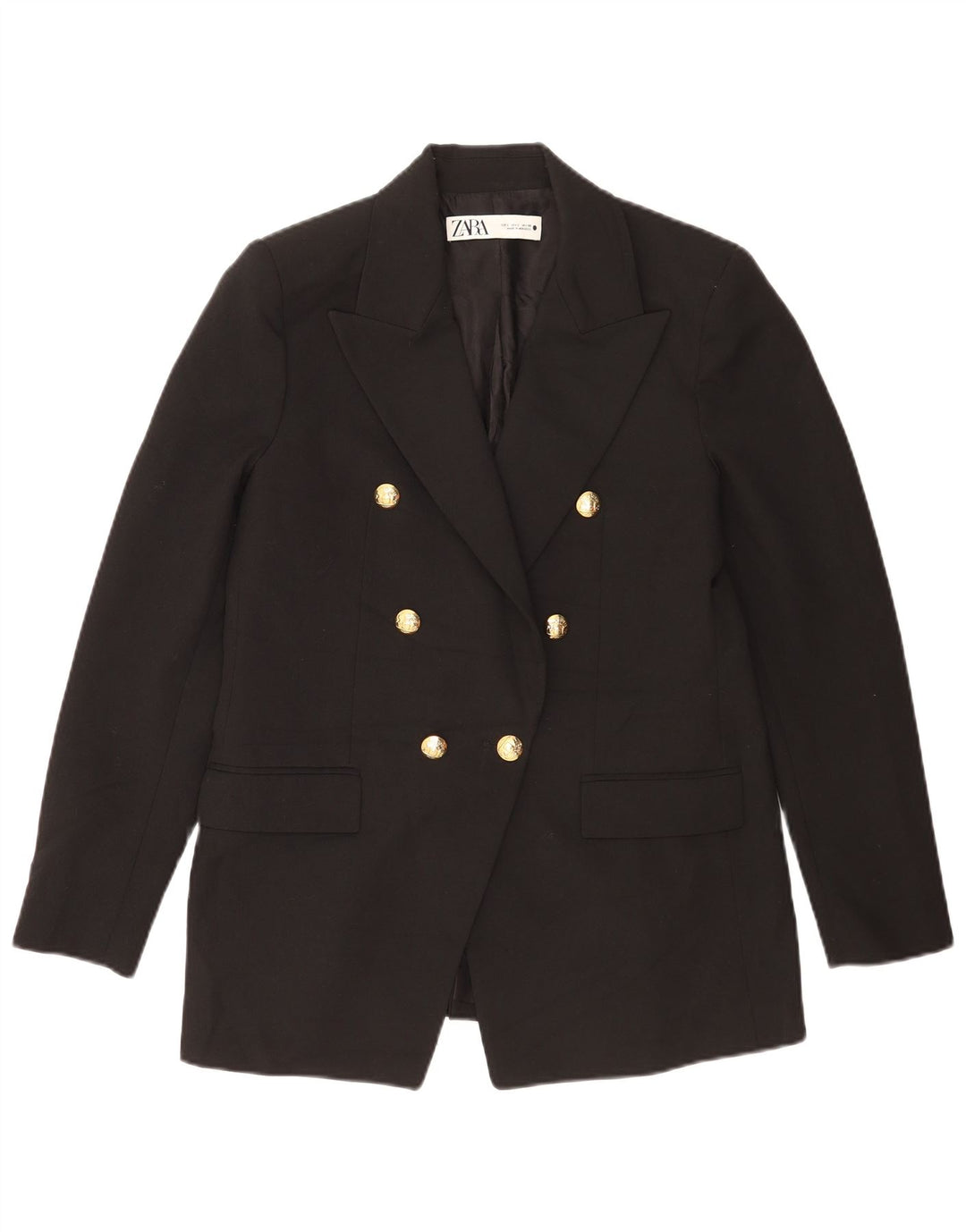 Zara Γυναικείο μπουφάν blazer διπλό στήθος UK 16 μεγάλο μαύρο πολυεστέρα