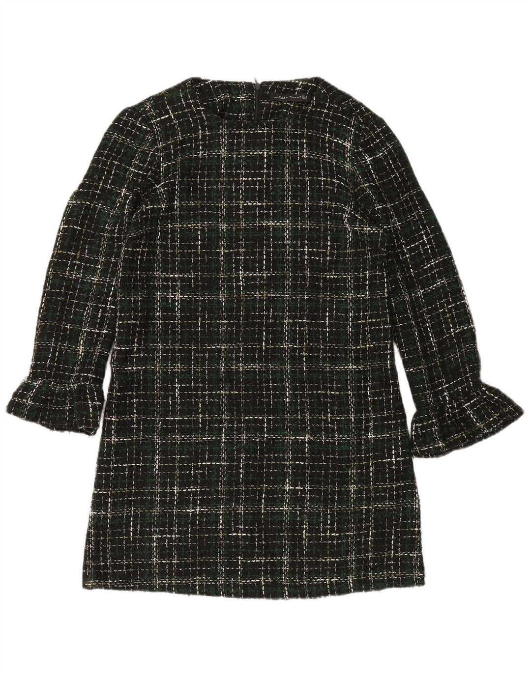 Zara Γυναικείο μακρυμάνικο φόρεμα Shift UK 14 Μεσαίο πράσινο ακρυλικό τσεκ