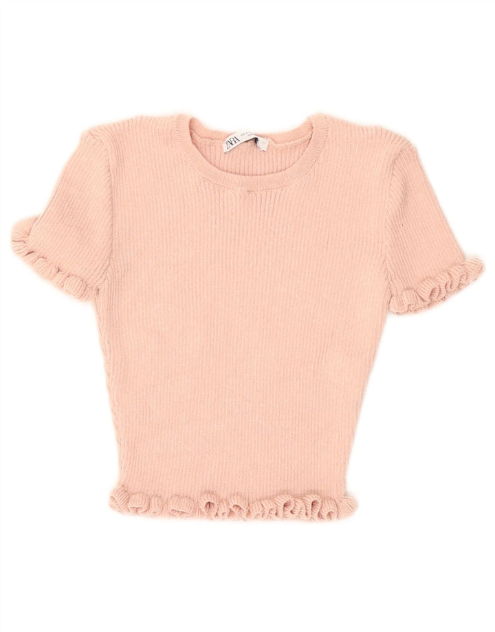 Zara Γυναικεία μπλούζα Crop Top UK 10 Small Pink Polyester