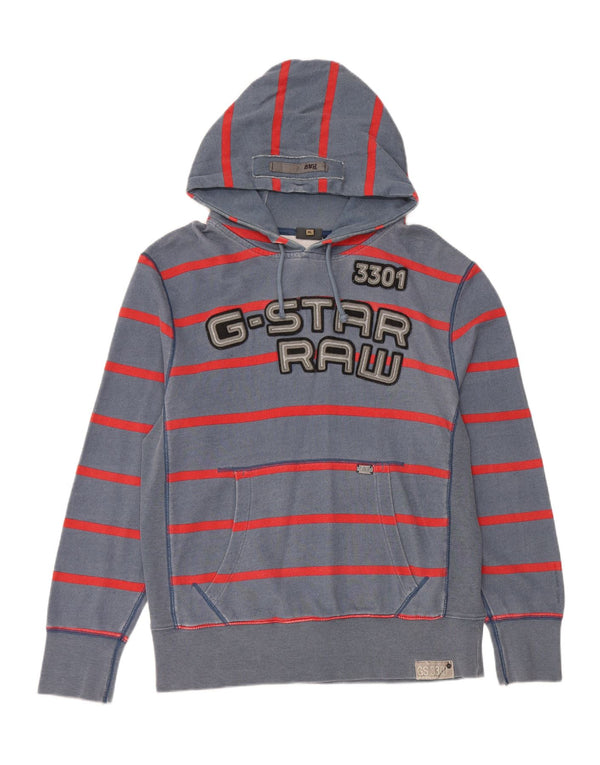 G-Star Mens 3301 Graphic Hoodie Jumper XL Μπλε ριγέ βαμβακερό