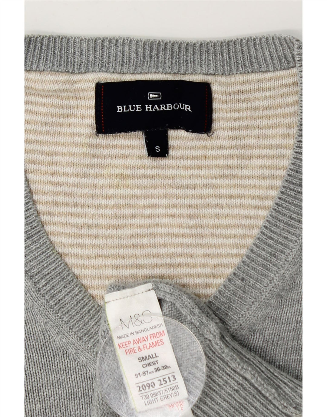 Ανδρικό πουλόβερ Marks & Spencer Blue Harbor με λαιμόκοψη με λαιμόκοψη, μικρό γκρι βαμβακερό