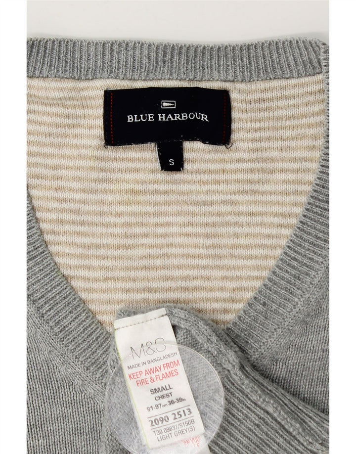 Ανδρικό πουλόβερ Marks & Spencer Blue Harbor με λαιμόκοψη με λαιμόκοψη, μικρό γκρι βαμβακερό