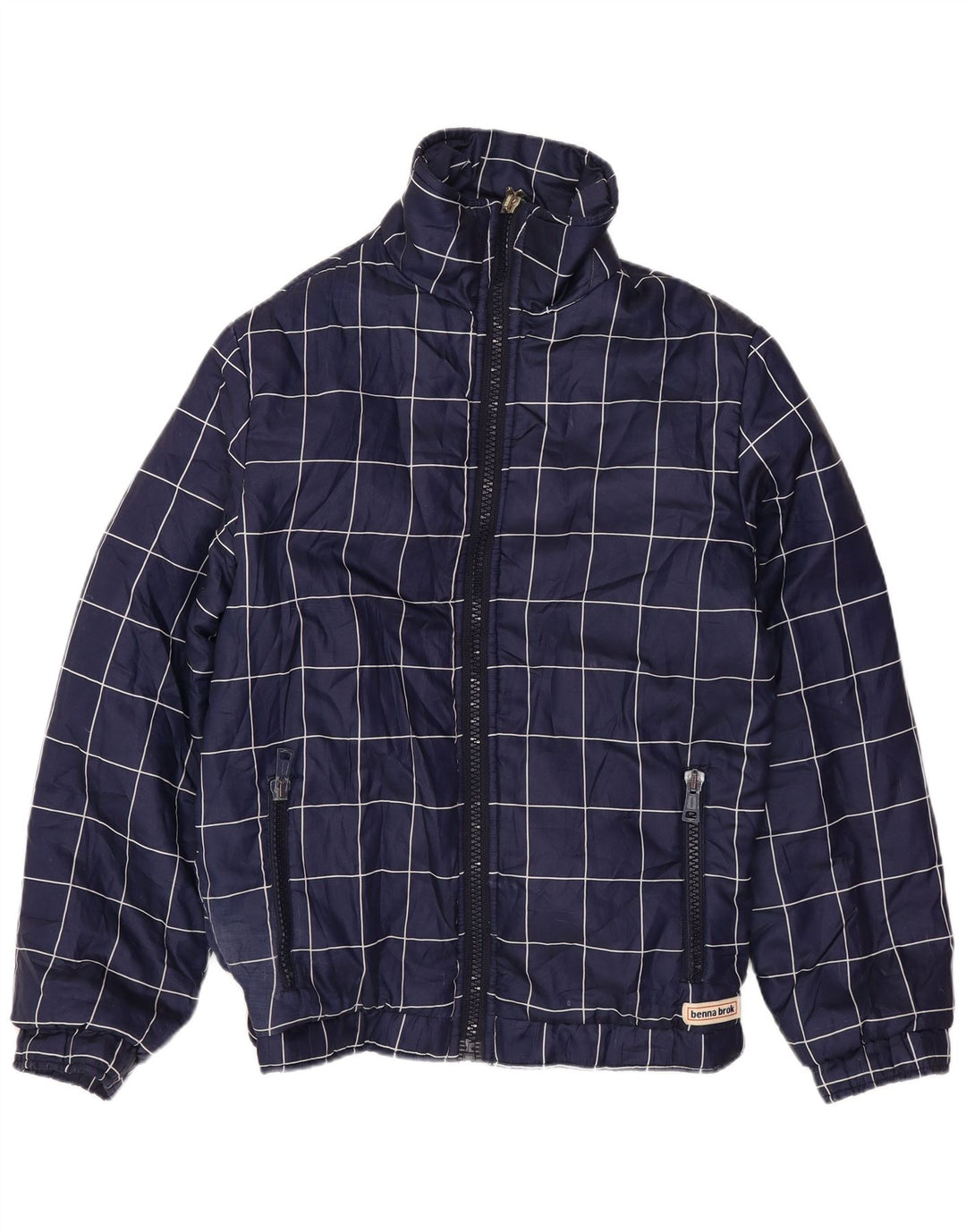 VINTAGE Γυναικείο μπουφάν UK 14 Large Navy Blue Check