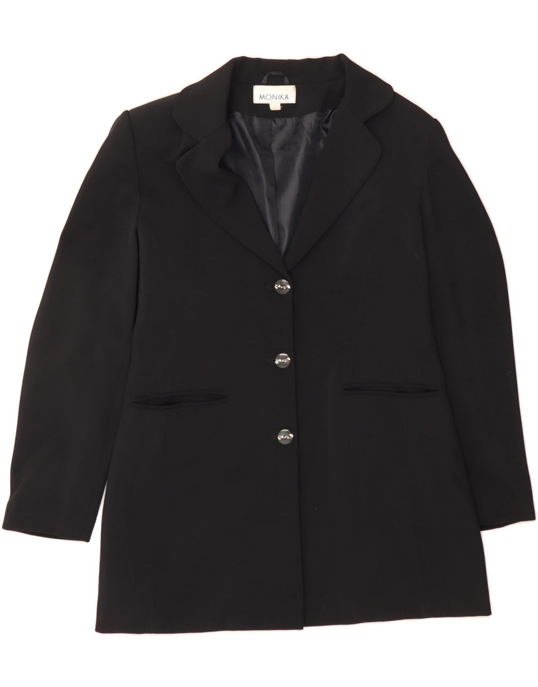 MONIKA Womens Longline 3 Button Blazer Jacket EU 40 Medium Black Vintage Monika and Second-Hand Monika from Messina Hembry 